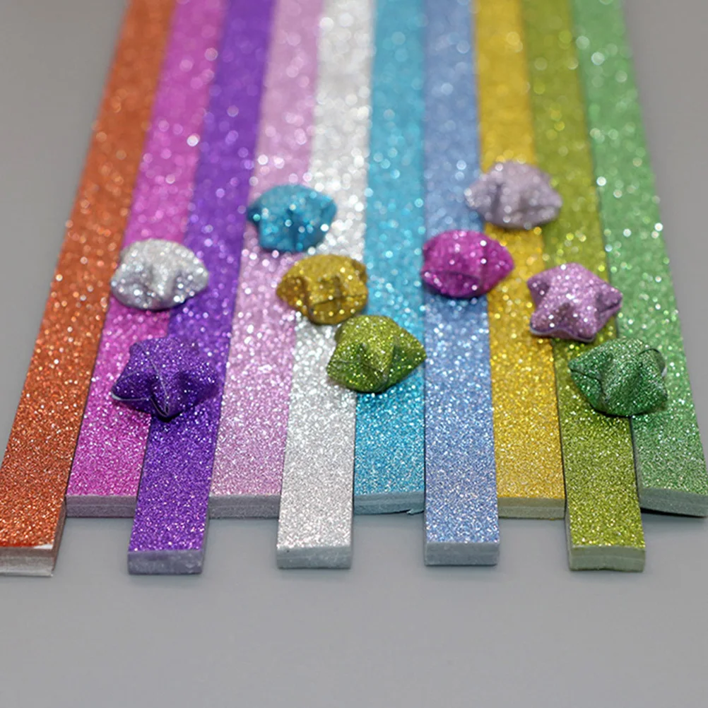 460 szt. arkuszy papieru do origami z brokatowym wykończeniem, składane paski do rękodzieła DIY, tworzenia gwiazdek z papieru