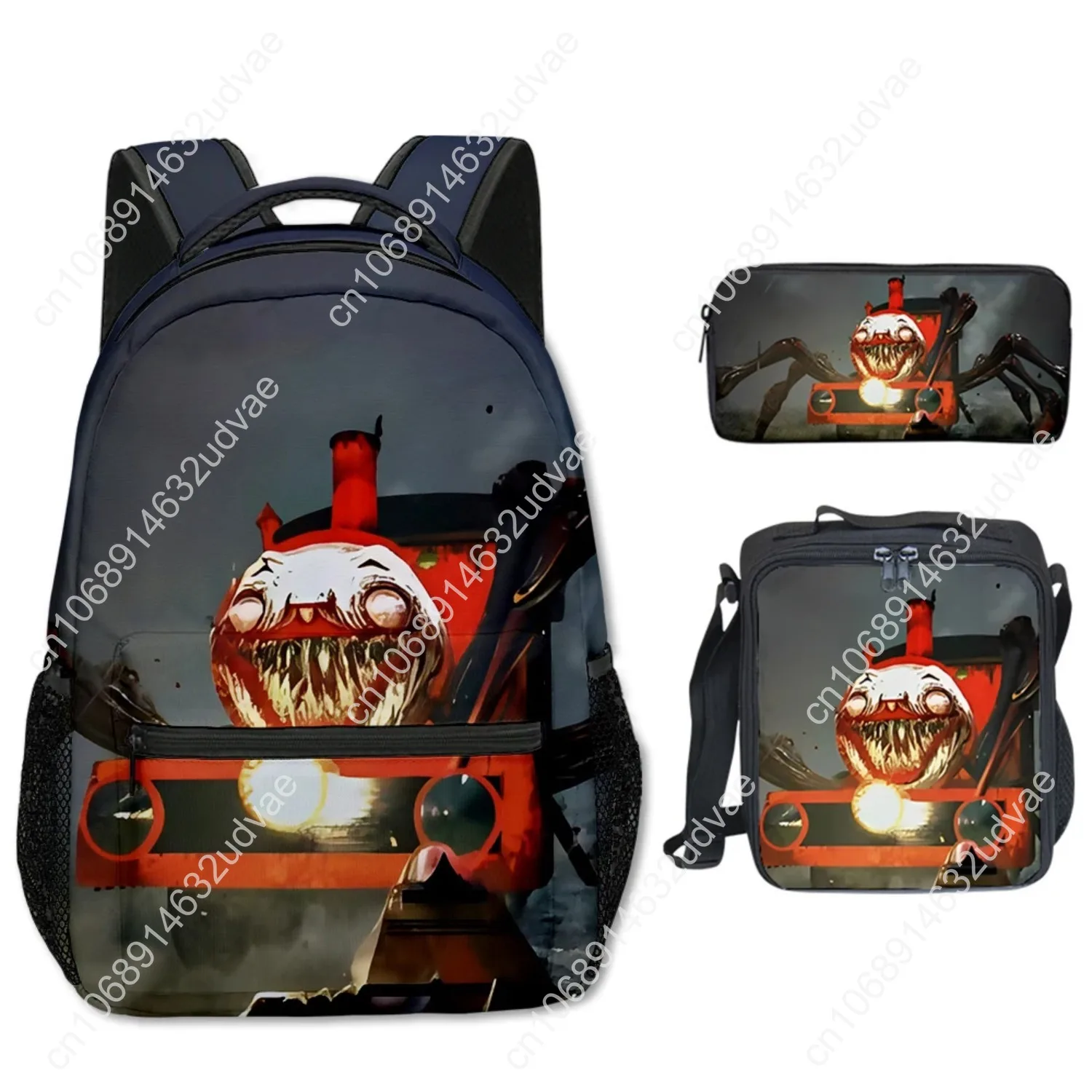 Trendy Popular Choo-Choo Charles 3D Print 3pcs/Set Student School Bags Travel Notebook Backpack Crossbody Lunch Bag Pencil Case