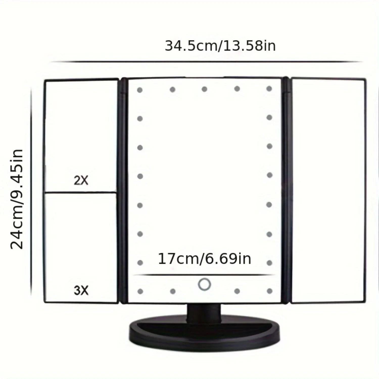 Draagbare Driezijdige Opvouwbare Dimmende Led-Make-Upspiegel Met 2x 3x Vergrotende Spiegel Voor Make-Uptafel, Toilet En On-The-Go Beau