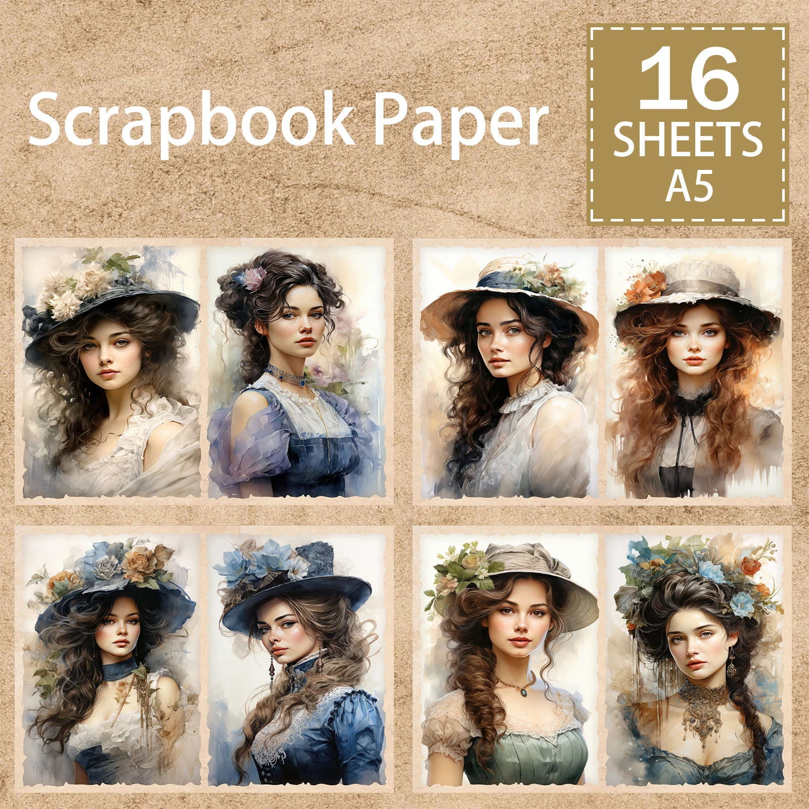 16 Sheets A5 Size Gorgeous Victorian Girl Background Vintage Grunge Journal Planning Scrapbooking
