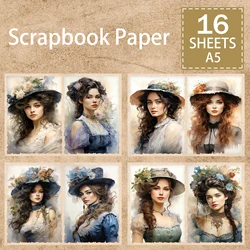 16 Sheets A5 Size Gorgeous Victorian Girl Background Vintage Grunge Journal Planning Scrapbooking