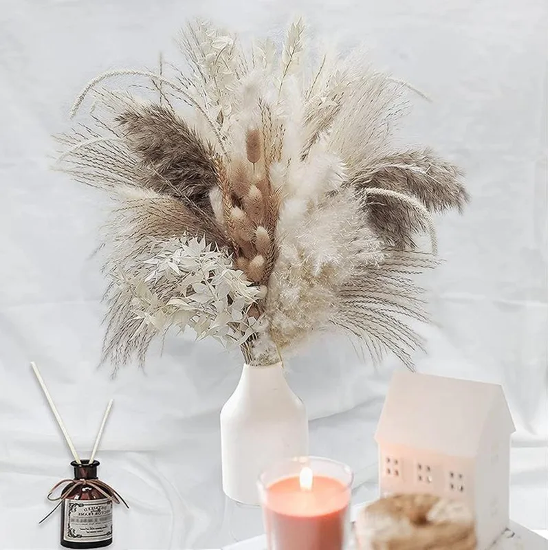 

80PCS Natural Dekoration Rabbit Tail Pampas Grass Dried Flowers Bouquet Boho Home Decor Phragmites For Wedding Decoration