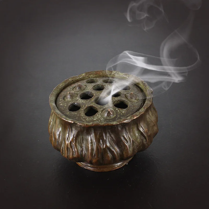 Handmade Antique-Style Copper Lotus Seed Incense Burner Chinese Style Lotus Seed Incense Burner for Home Office Use