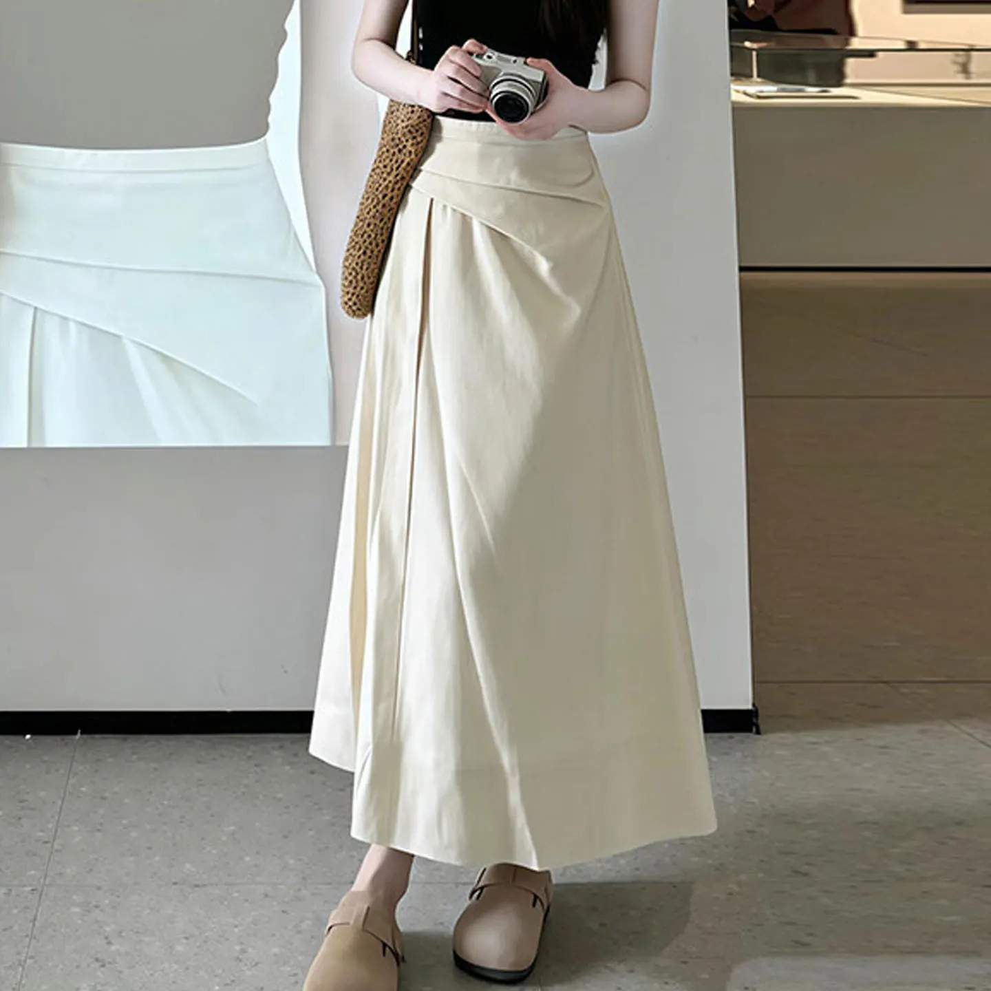 High Waist Asymmetric Casual Skirt for Women Summer Versatile Slimming A-Line Long Skirt Commute Style Breathable Loose Fit