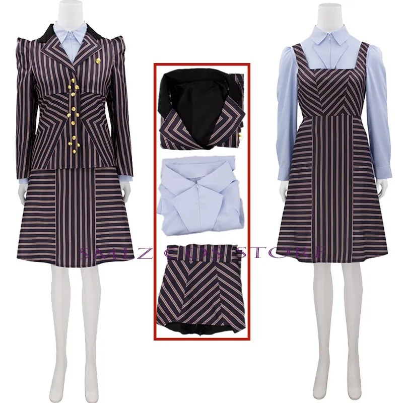 

l2025l New Elphaba Cosplay Costume Movie Witch Women Girls Stripe Suit Dress Uniform Set Halloween Anime Outfit Play for Woman