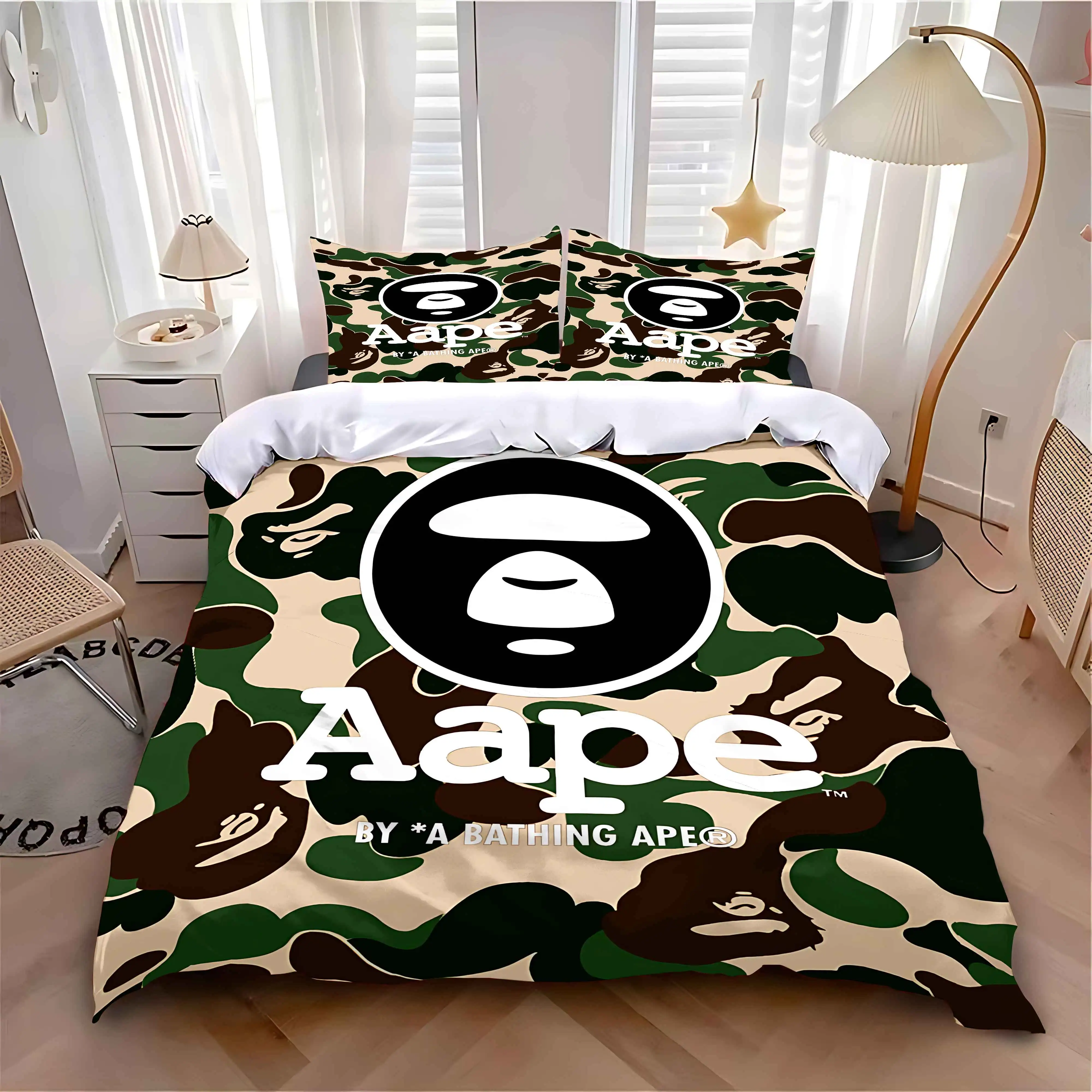 Duvet Cover Pillowcase Bedding Set Adult Boy Girl Bedroom Decoration Children Gift Single Double Large Size B-BAPES