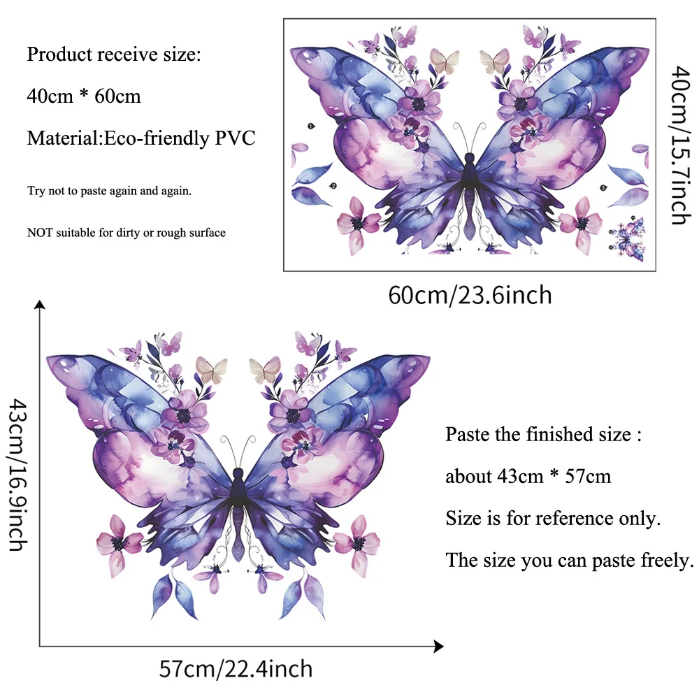 Purple Butterfly Flower Wall Stickers Living Room Bedroom Background Decoration Mural Home Decor Beautify Self-adhesive Decals