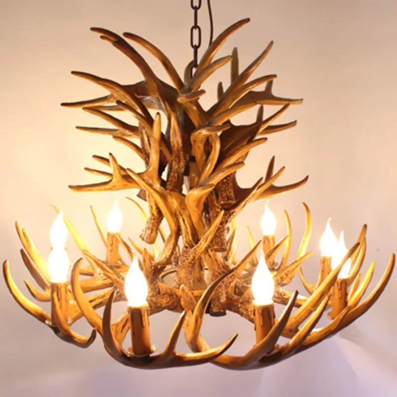 

Antler Chandelier Horn American Country Pendant Light Industrial Suspension for Living Room Loft Resin Deer Hanging Lamp Fixture