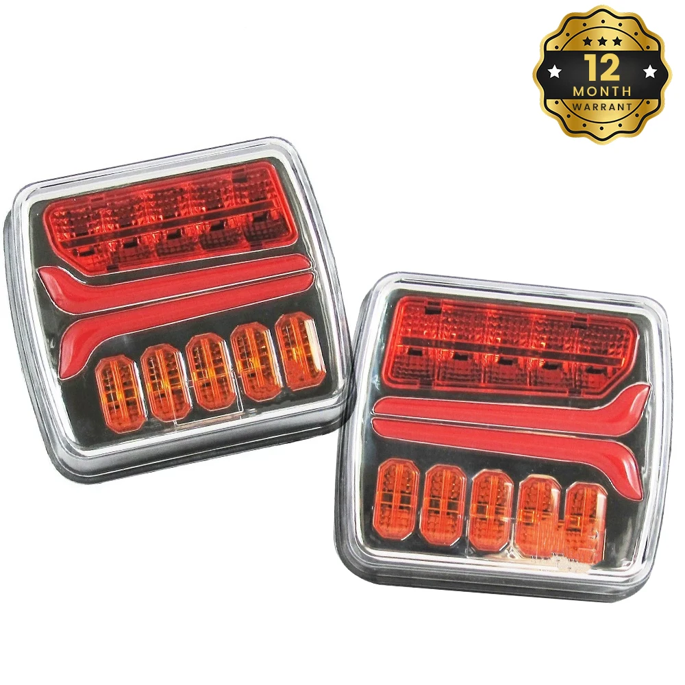 2pcs 12V 24V Square 4 inch LED Tail Light Licesen Plate Turn Signal Flowing Taillight Trailer Pickup Rear Left Right Brake Lamp