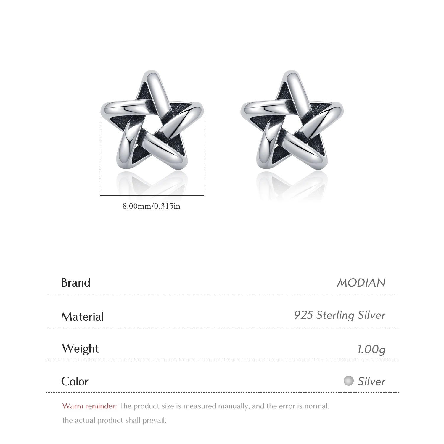 MODIAN 925 Sterling Silver Retro Exquisite Pentagram Stars Stud Earrings For Women Vintage Fine Jewelry Accessories