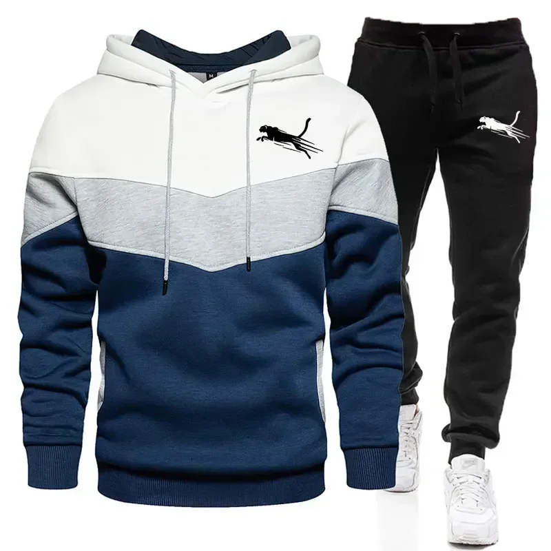 Conjunto de Moletom Masculino de 2 Peças para Outono e Inverno, Hoodie + Calças de Moletom, Novo Pullover com Capuz, Moda Casual Esportiva