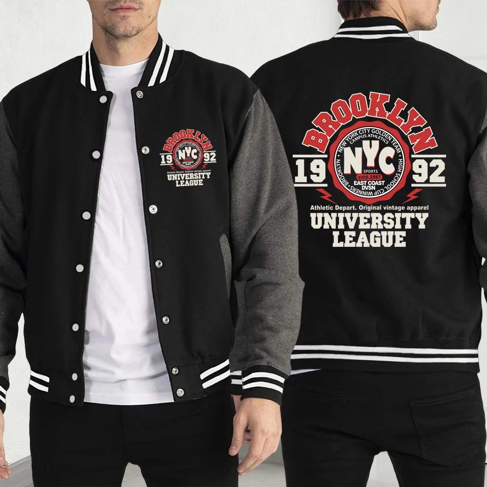 

New York City 1992 Design Men Baseball Jackets Fashion Casual Coats Fleece Hot Sale Button Jersey Unisex Vintage Loose Clothes