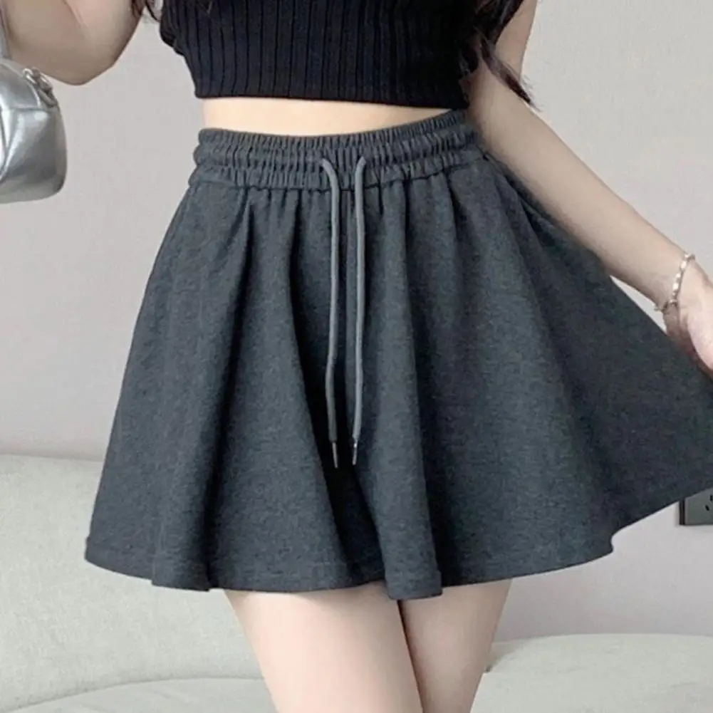 Летние шорты Юбки Женские эластичные повседневные широкие шорты с высокой талией Корейские свободные мини-юбки трапециевидной формы Черные короткие брюки