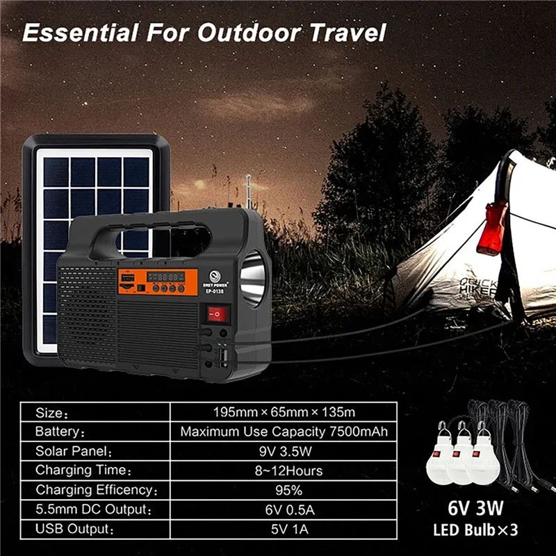 Solar Portable Lighting Solar Power Panel Generator Kit Small Home System 3 LED Bulbs Outdoor Camping Hiking Solar Lighting