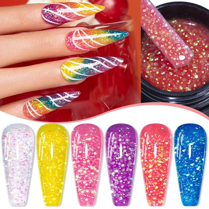 PUENTE 5ML Neon Glitter Gel Nail Polish Vibrant Blue Purple Pink Colors For Summer Soak Off UV Semi-permanent Nail Art Varnish