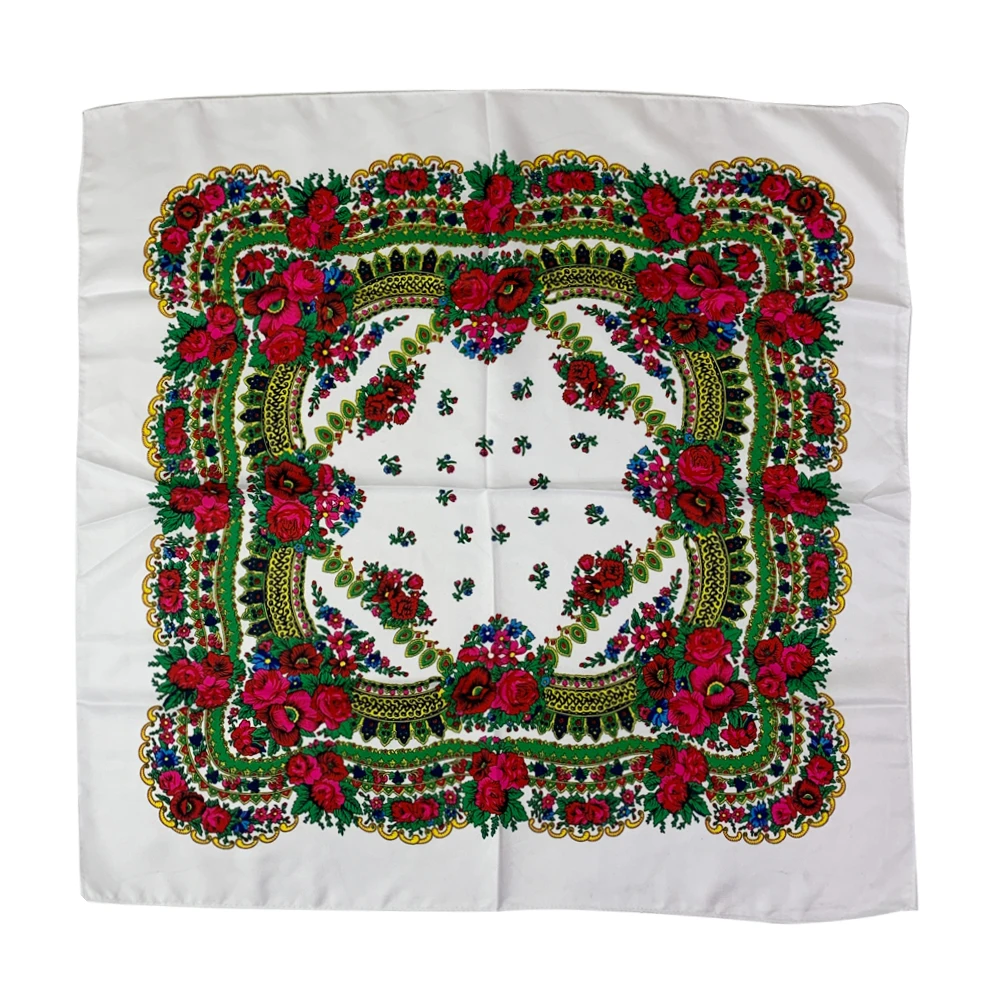 Women Square National Scarf 70*70cm Russian Retro Floral Print Head Scarves Bandana Foulard Femme Muslim Headwrap babushka Scarf