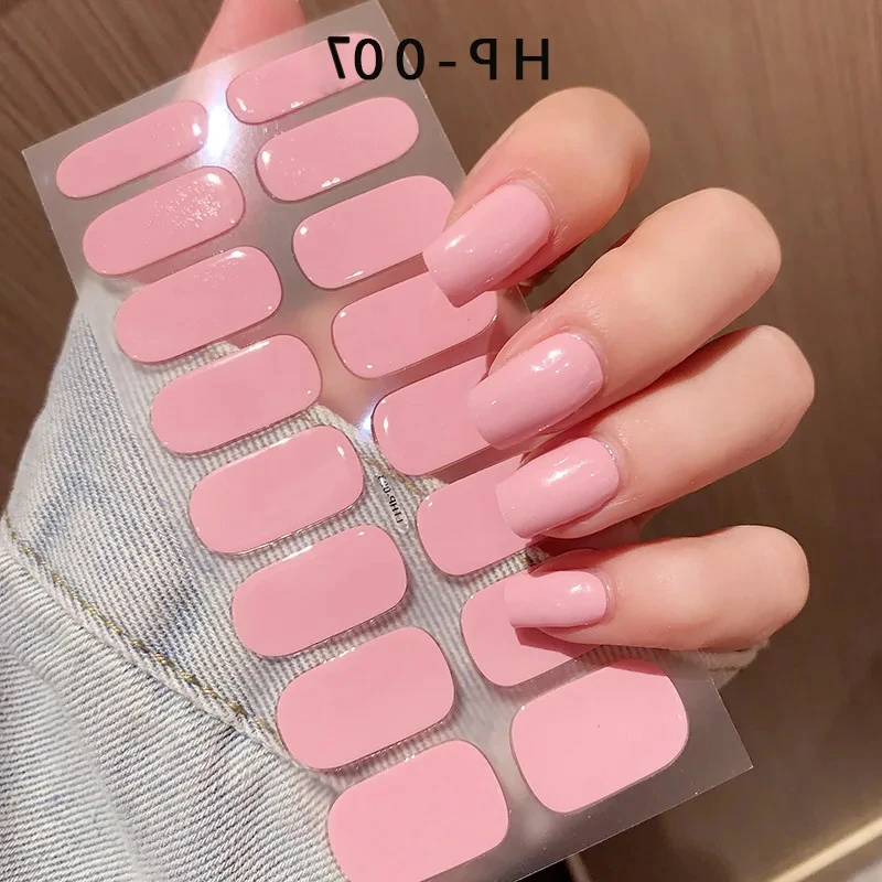 2024 # Neue halbgehärtete Gel-Nagelaufkleber, langlebig, einfarbig, Nagelstreifen, UV-Lampe, ausgehärtete Maniküre-Gel-Aufkleber, 16 Tipps