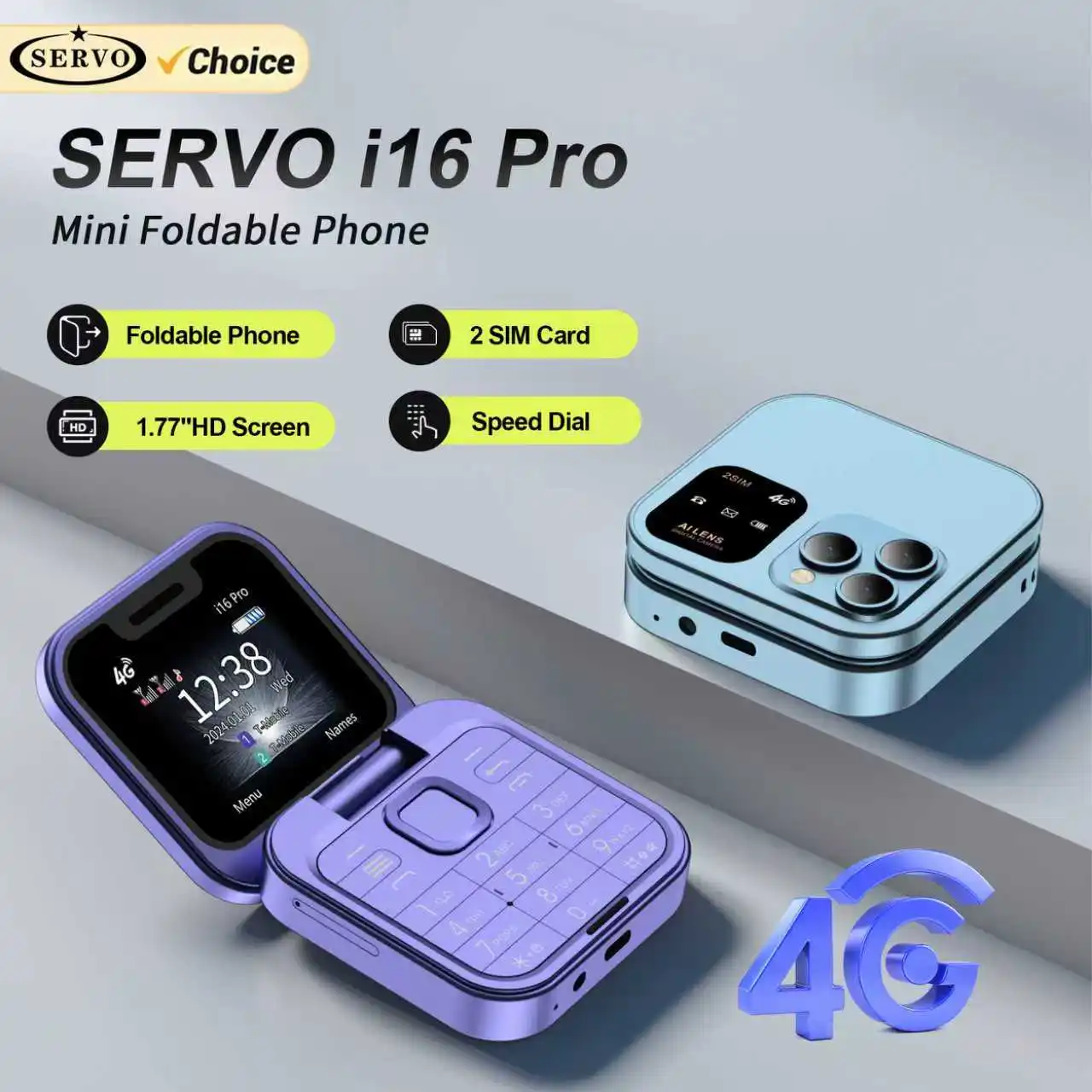 NEW SERVO i16 Pro Small Flip Mobile Phone 4G Network Dual SIM Standby Call Recording Speed Dial FM 1.77