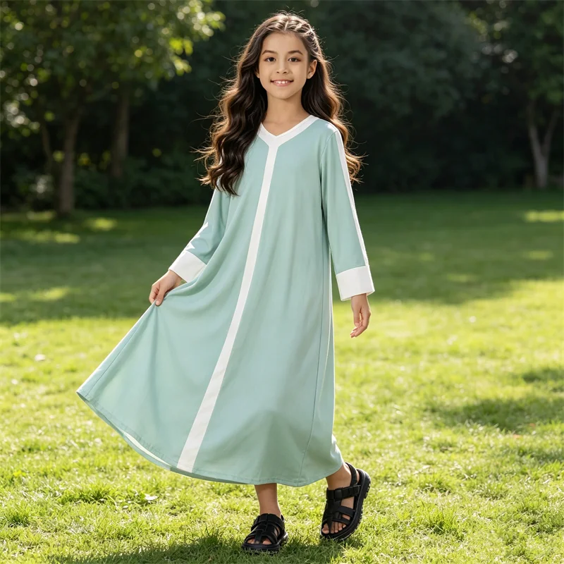 Vestido Maxi para Meninas Muçulmanas Abaya Dubai Kaftan Ramadan Djellaba Marrocos Caftan Roupas Islâmicas para Crianças Robe Jalabiya Caftan