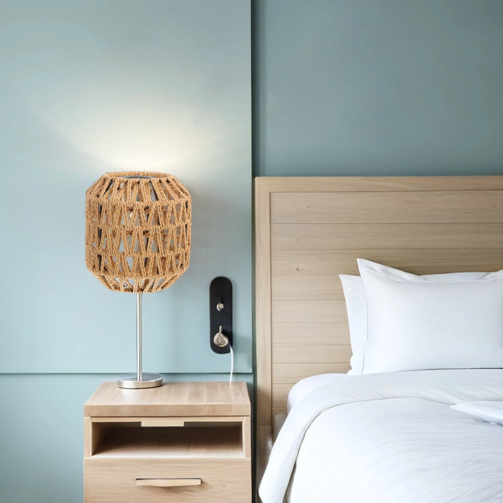 

Handwoven Paper Rope Iron Lampshade Boho Rustic Pendant Light Shade for Ceiling Floor Lamps Chandeliers Decorative Hanging Bulb