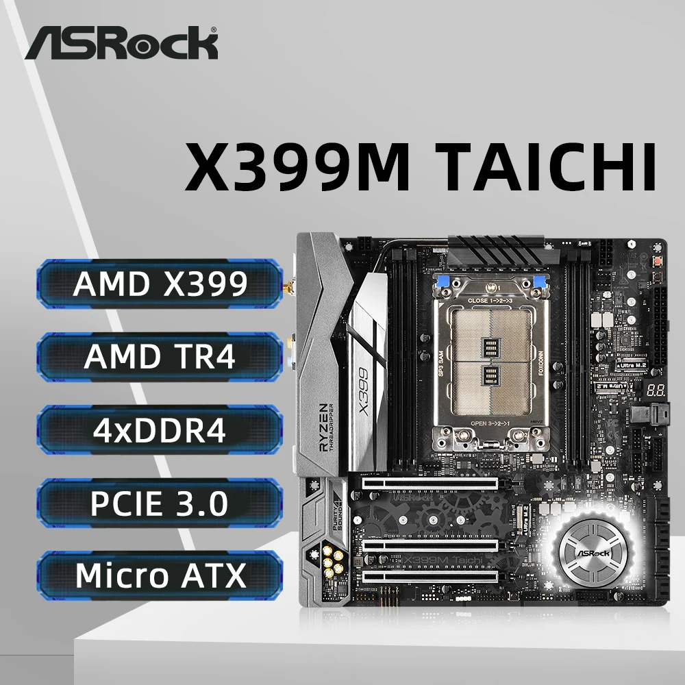 ASRock X399M Taichi Motherboard Support TR 2990WX 2970WX 2950X 2920X 1950X 1920 1900X CPUs Quad Channel DDR4 3600+ MHz NVME M.2