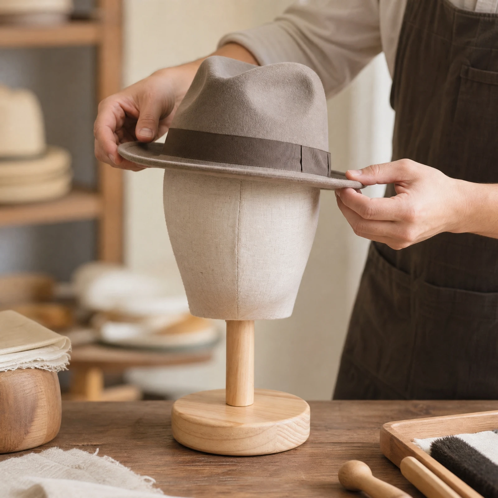 Cloth-Covered Mannequin Head with Wooden Base Versatile Hat Display Mannequin Head Freestanding Upright for Retail Counters
