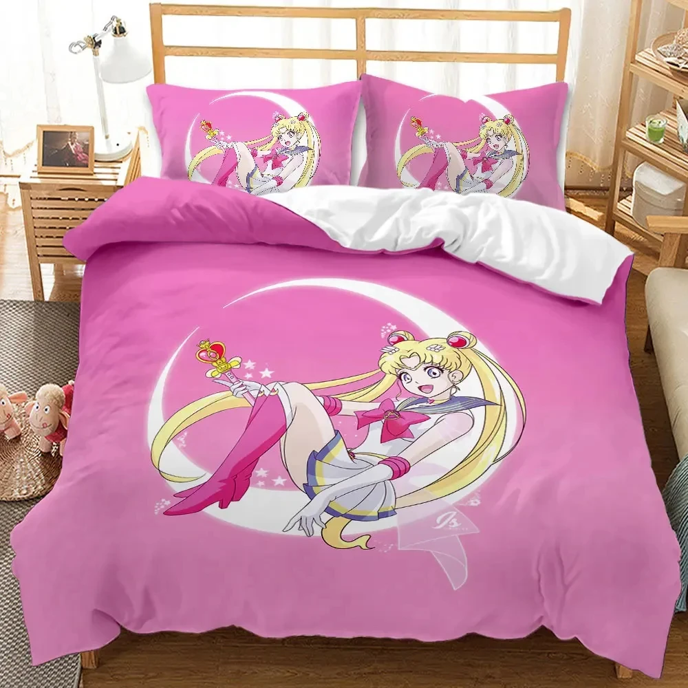 2024 Kawaii Sailor Moon Bedding Set for boys Girls Luxury Duvet Cover Pink Comforter Double Duvet Cover Set with Cover