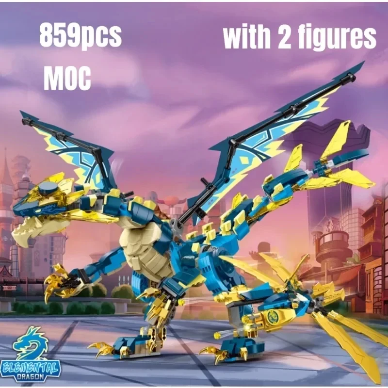 

859 шт. MOC элементарный дракон строительные блоки только модель дракона игрушки для детей Рождественский подарок