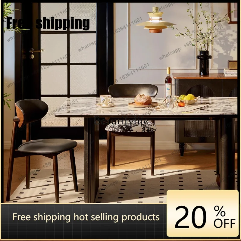 Factory DirectFrench-style Vintage Dining Table Solid Wood Rectangular Dining Table for Living Room Home Use