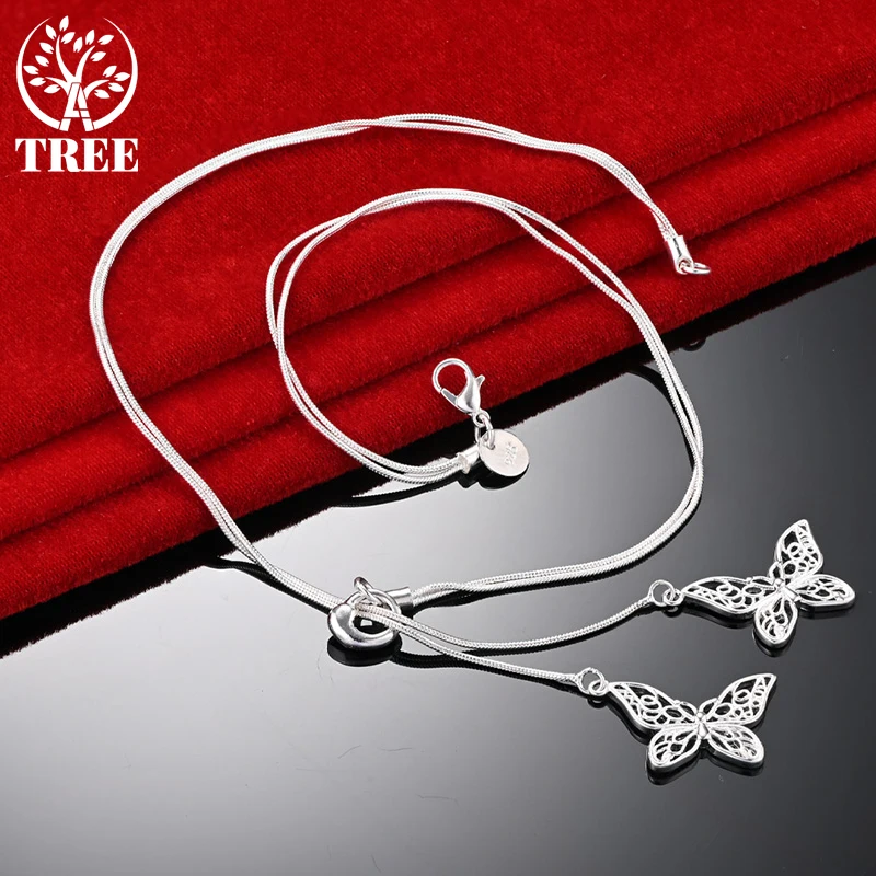 

ALITREE 925 Sterling Silver Two Hollow Butterflies Chain Necklaces For Woman Party Wedding Fashion Charm Jewelry Birthday Gifts