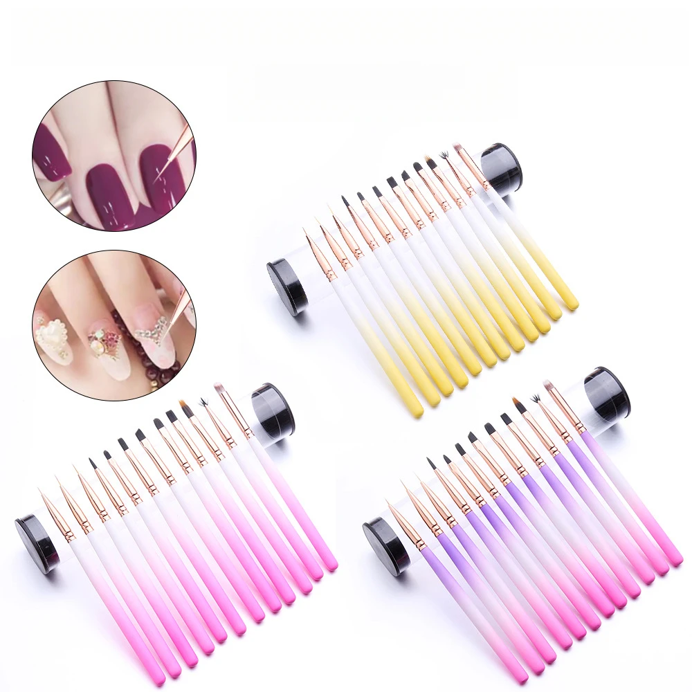 

Набор кистей для дизайна ногтей высокого класса, 12 шт., кисти для дизайна и очистки акрилового и гель-лака