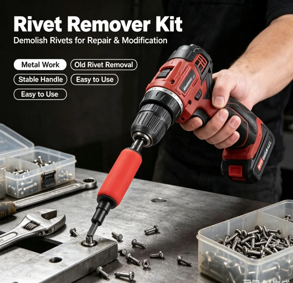 Electric Drill Rivet Puller Alloy Steel Rivet Removal Tool High Strength Easy To Operate for 1/4 Inch Drills for Brazed Rivets