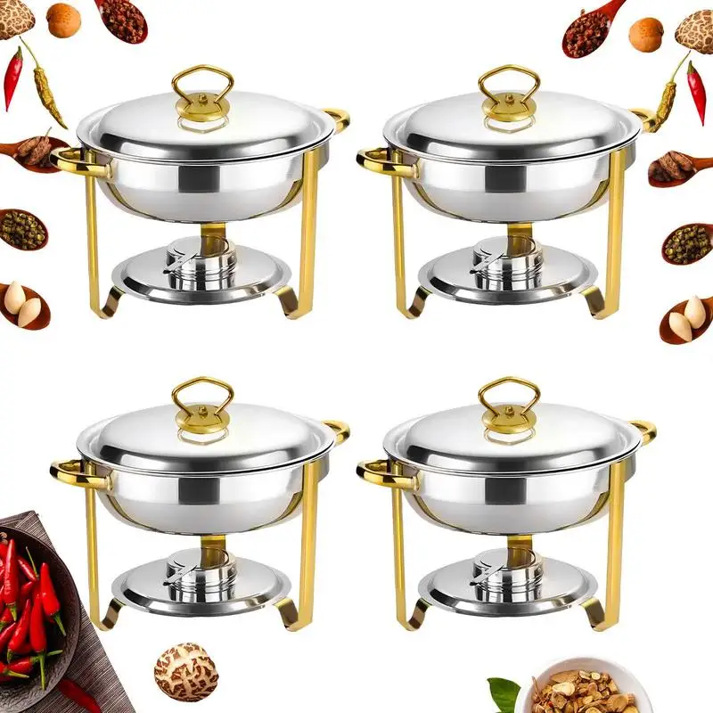 Round Chafing Dish Buffet Set Stainless Steel Food Trays with Lid & Holder Buffet Servers and Warmers Party Food Warmer Buffet