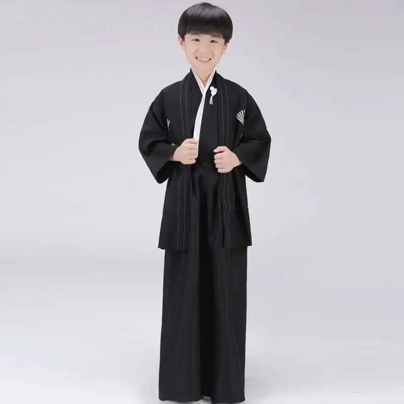 Kimono samurai tradizionale giapponese nero per uomo Yukata Accappatoio Hekoobi Stile sciolto Sauna Wear Homewear Cintura Abito lungo