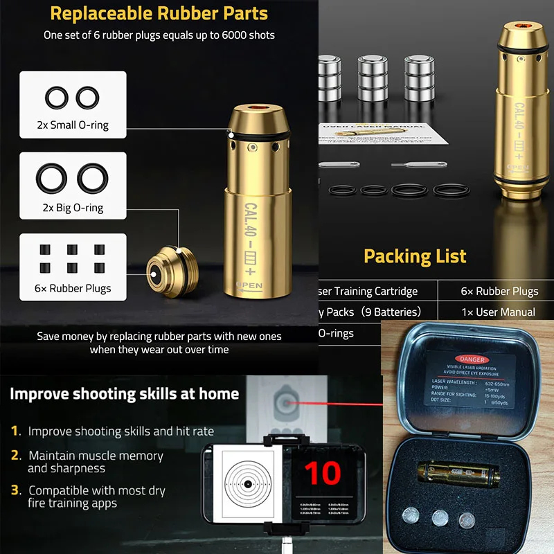 

40 Training Cartridge with 3 Sets of Batteries For Dry Training Including Rubber Plugs and Spare O-Rings