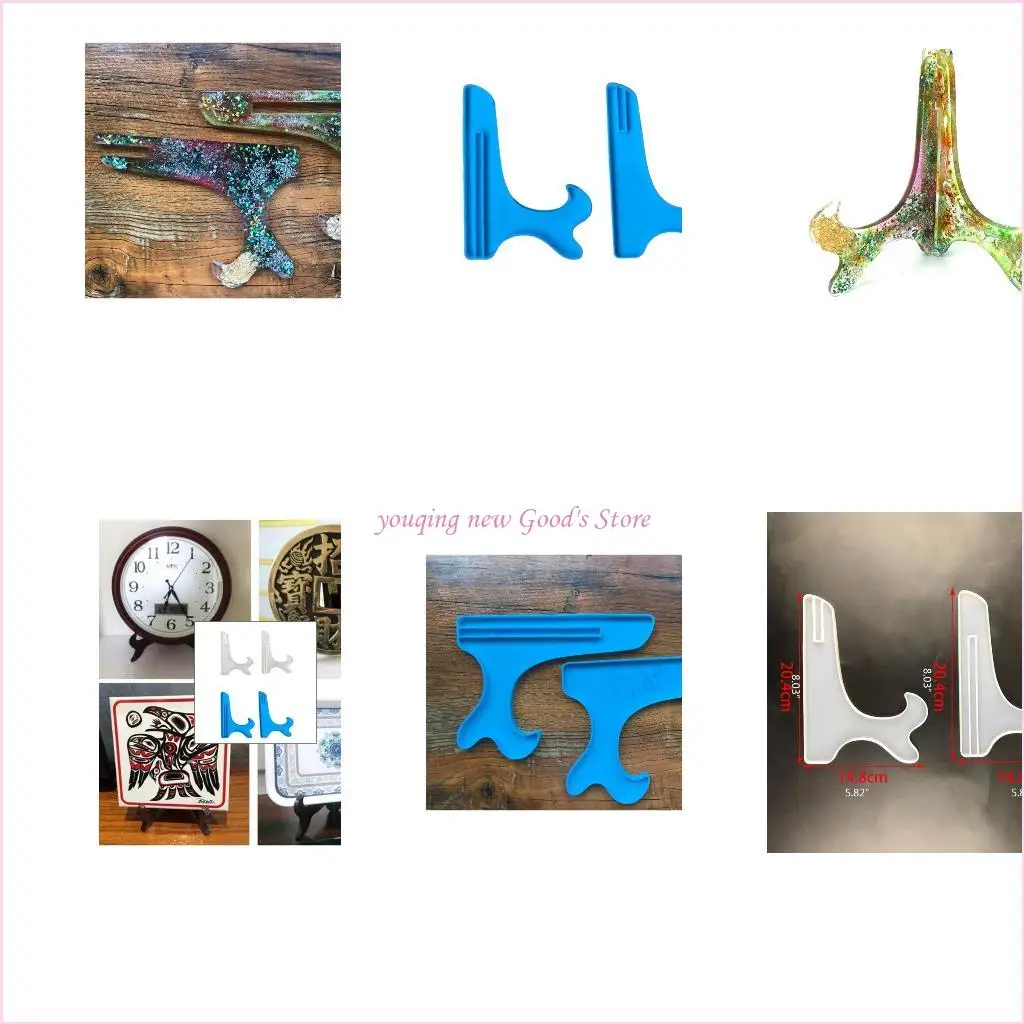 57QA 2Pcs Silicone Clock Storage Stand Mold Epoxy Resin Pictures Frame Display Stand Mold for Table Top Book Home Decoration