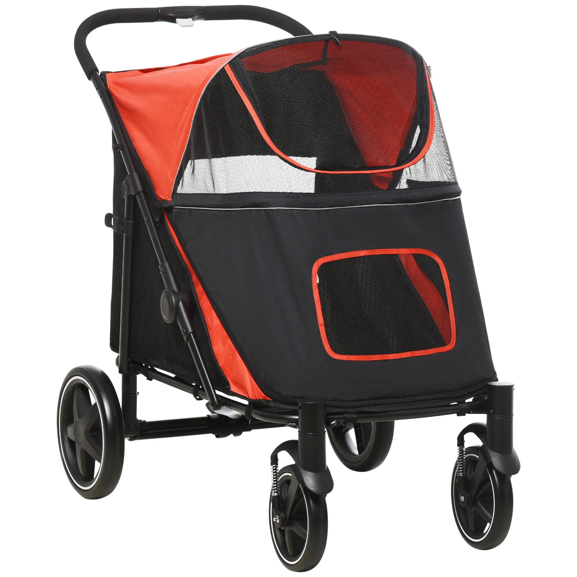 PawHut foldable dog stroller pet cart with windows mesh safety straps storage pockets cargo 40 kg 112x65x100 cm red