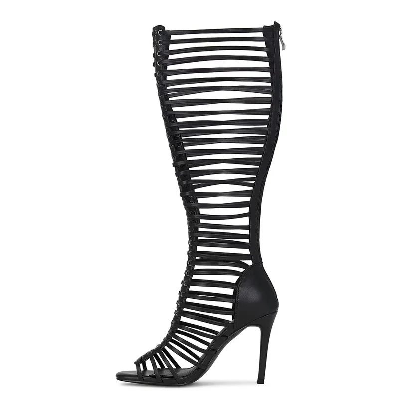 

Hollow Out Narrow Band Leather Sanda Boots Sexy Round Toe Thin Heel Accept Customized New Arrivals Fashion Women Boots