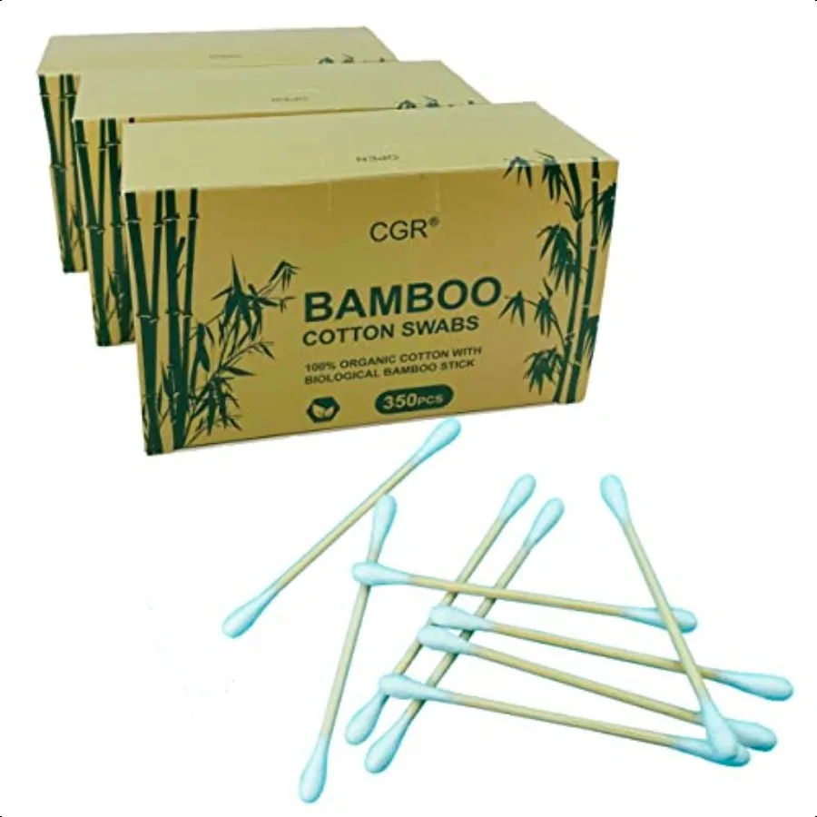 สำลีพันแคนุกออร์แกนิค CGR 1050 ชิ้น ผลิตจากฝ้าย 100% ด้ามไม้ไผ่สองด้าน ย่อยสลายได้ แพ็คเดินทาง (บรรจุ 3 แพ็ค รวม 350 ชิ้น)