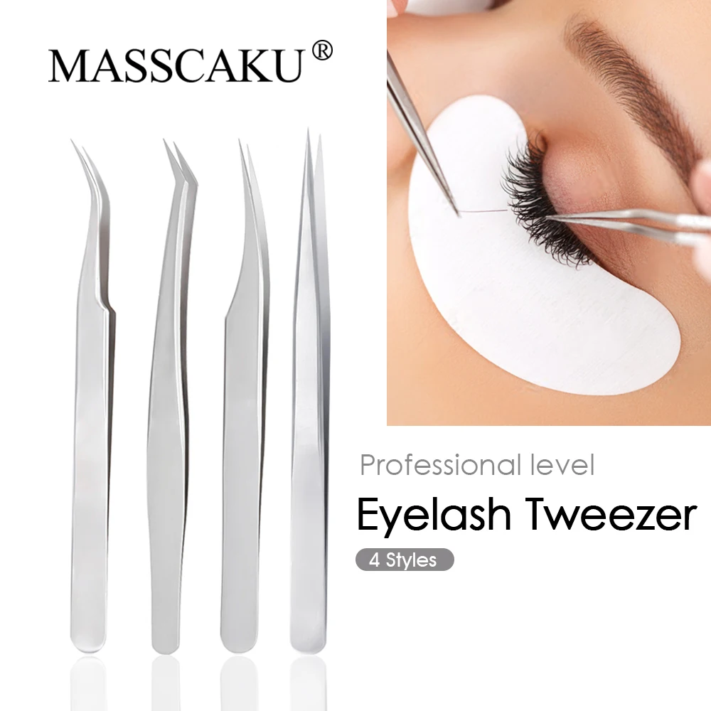 MASSCAKU Premium Beauty Makeup Tweezers Makeup Tools Especially for Lashes Straight and Curved Tips Stainless Steel Accurate