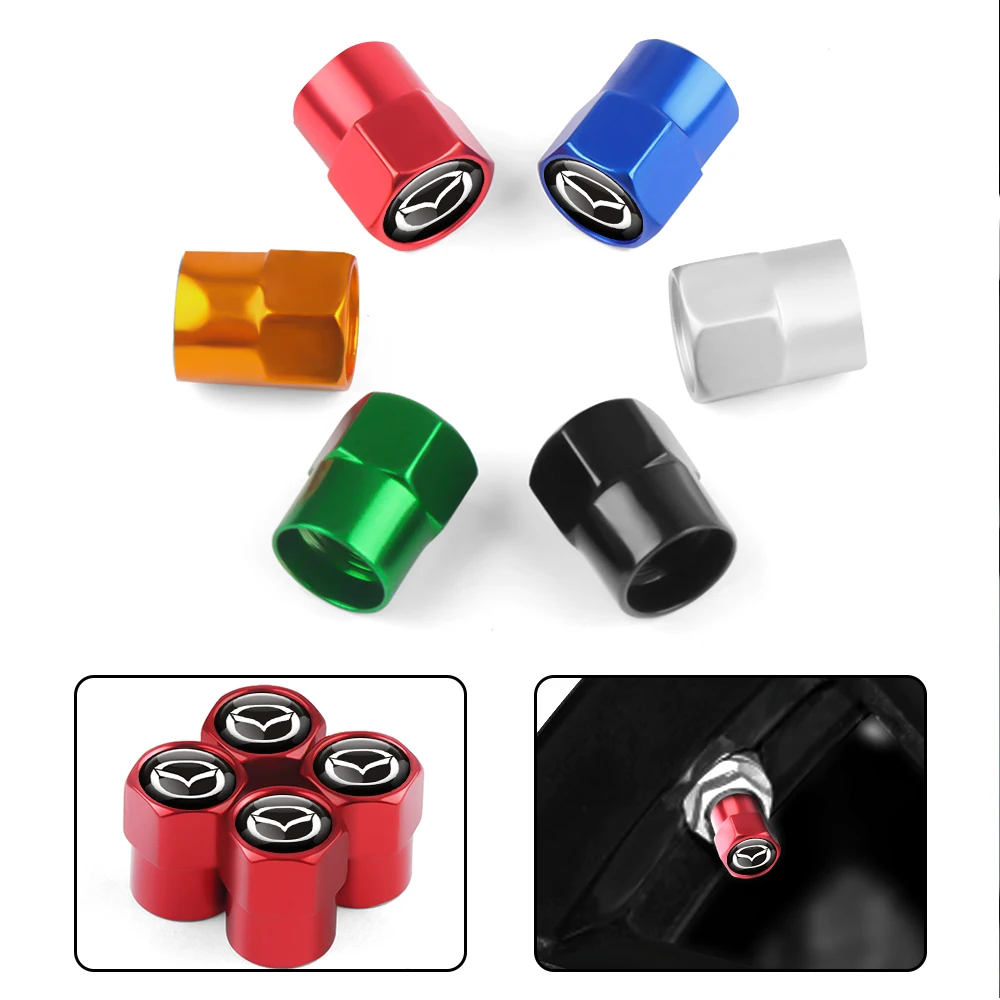 4PCS Car Badge Wheel Tires Valve Caps Tyre Valve Stem Covers Accessories For Mazda 3 5 Axela CX5 CX3 CX30 CX9 Atenza Demio RX7