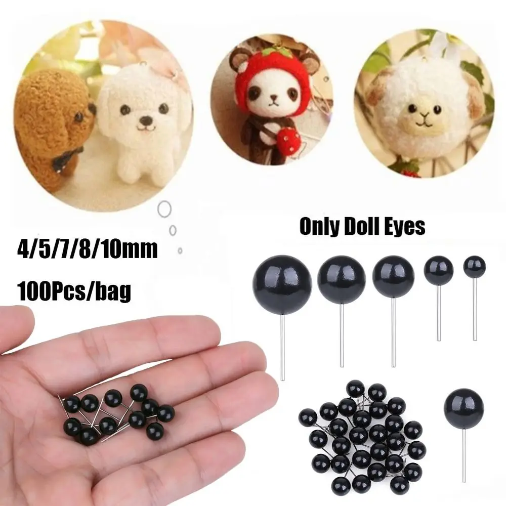 100pcs/Bag Wholesale Plastic 4/5/7/8/10mm Dolls Accessories Bears Needle Felting Black Glass Eyes Animals Puppets making
