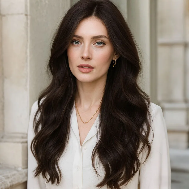 

Модный волнистый коричневый синтетический парик 26 дюймов Модный элегантный естественный стиль Вечеринка Ролевые игры Хэллоуин Карнавал