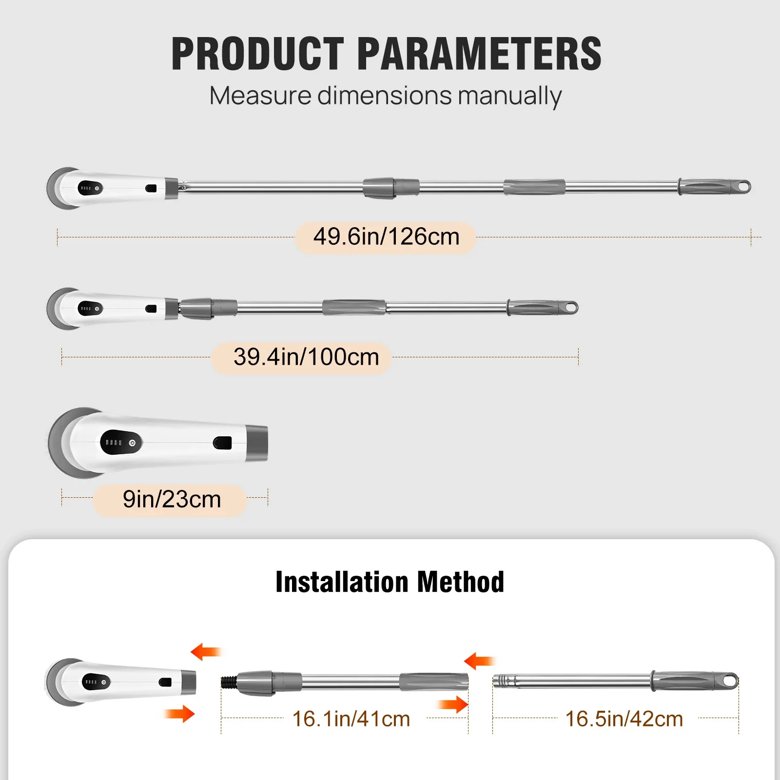 전기 스핀 스크러버 파워 스크러버, 무선 청소 브러시, 9개의 브러시 헤드가 있는 샤워 청소 브러시, 2개 속도, 확장 핸들