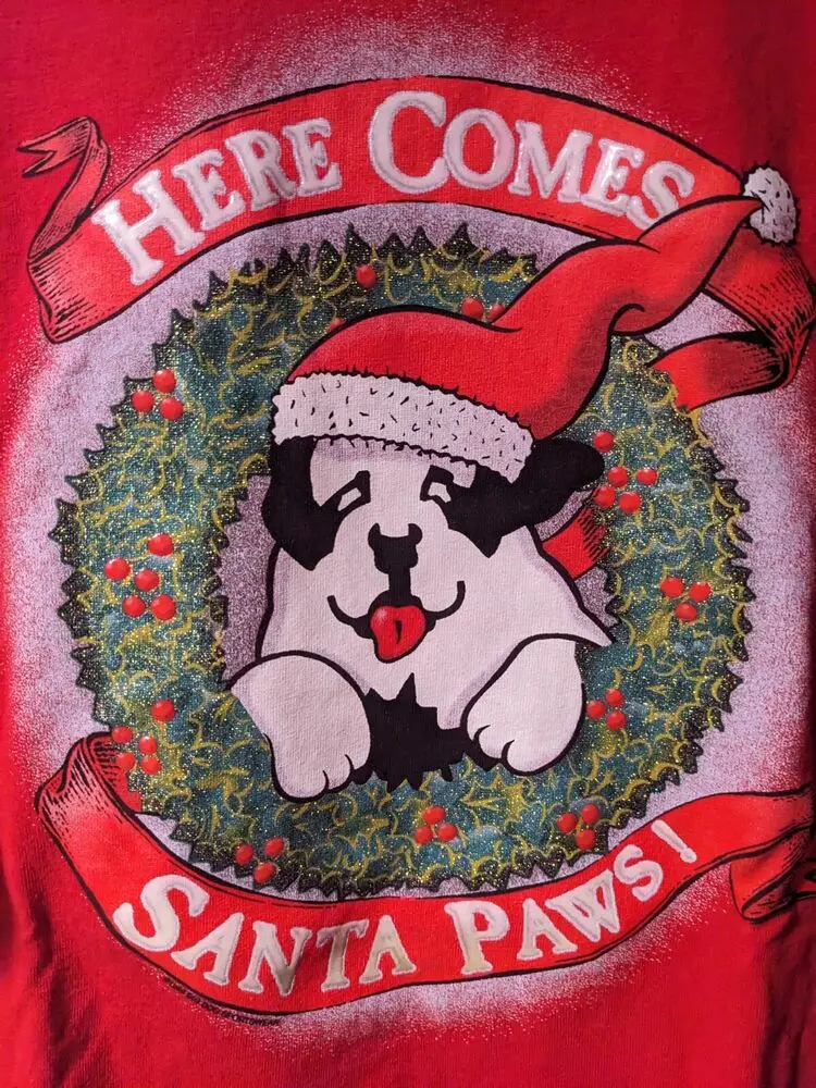 Vintage 1996 Big Dog Here Comes Santa Paws Christmas Red X-Large T-Shirt