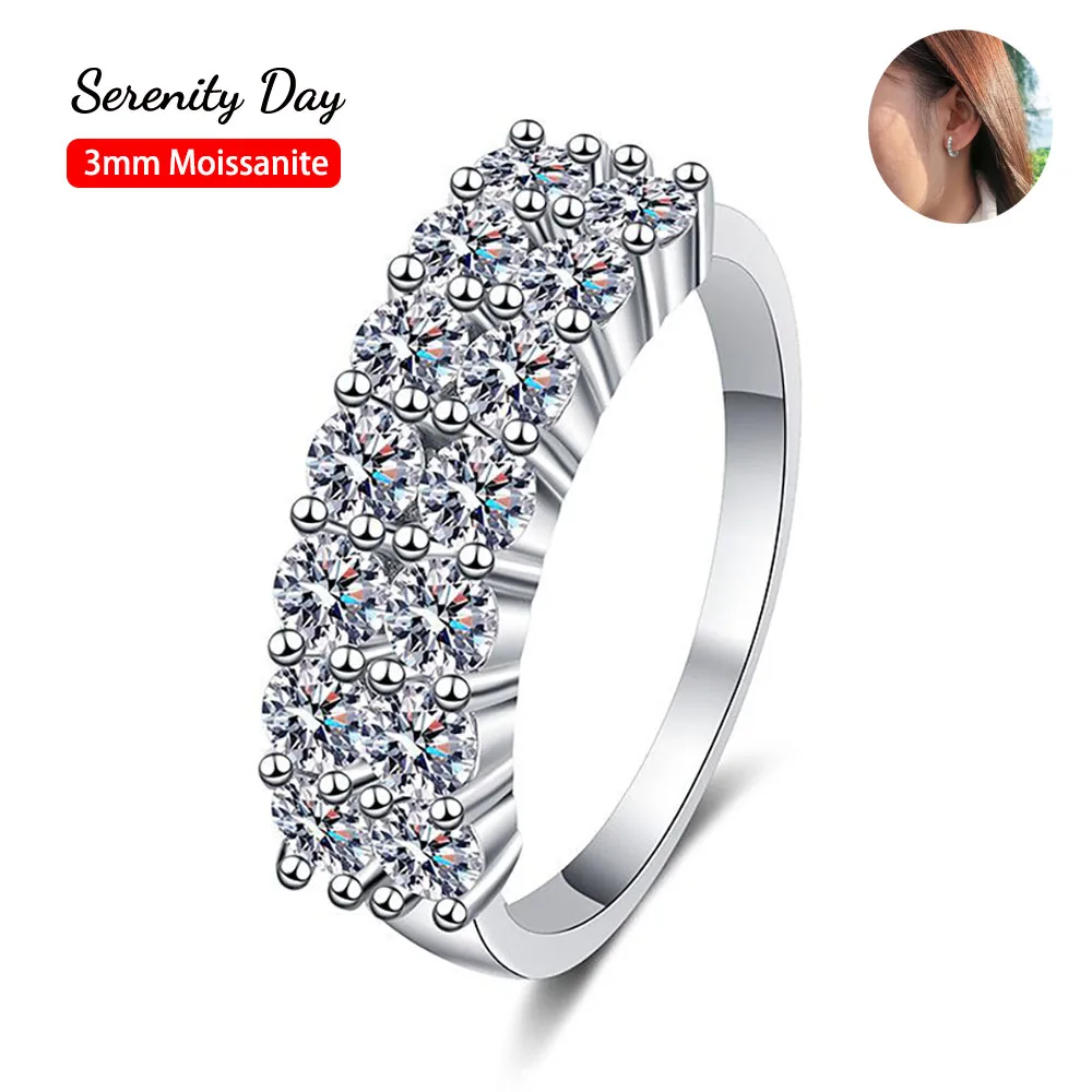 Serenity 1.4cttw 2 Row D Color Moissanite Rings For Women Wedding Bridal S925 Silver Couples Rings Anniversary Gift Fine Jewelry