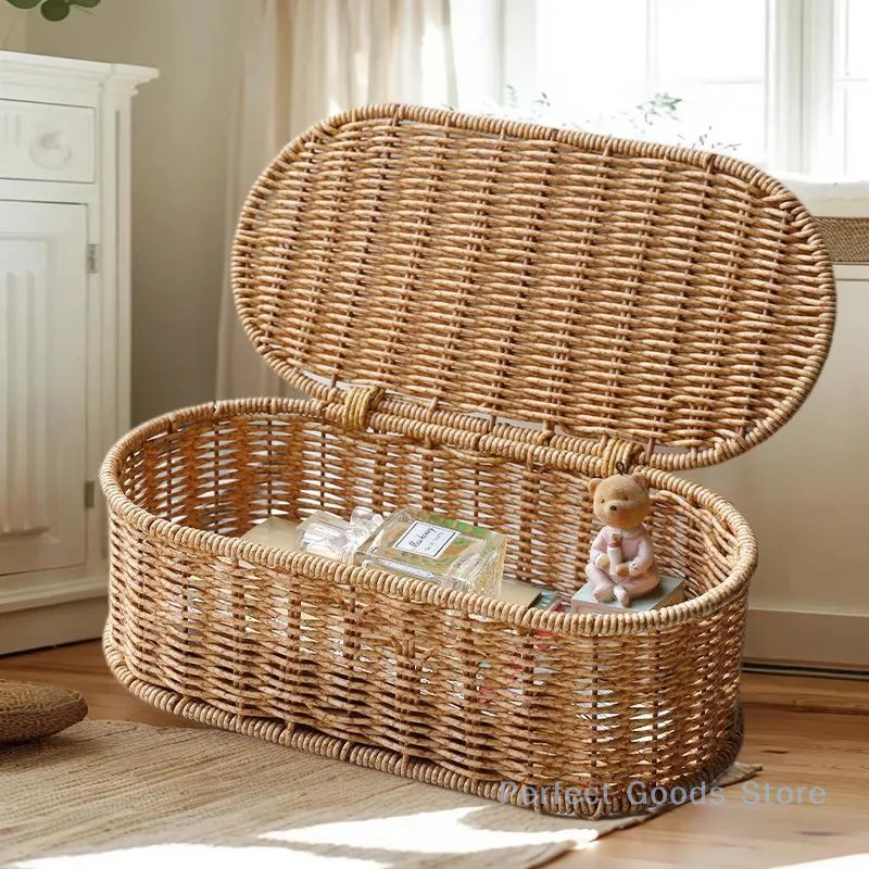 Bohemian Imitation Rattan Storage Basket Woven Storage Box Dust-proof Frame Home Decoration Basket