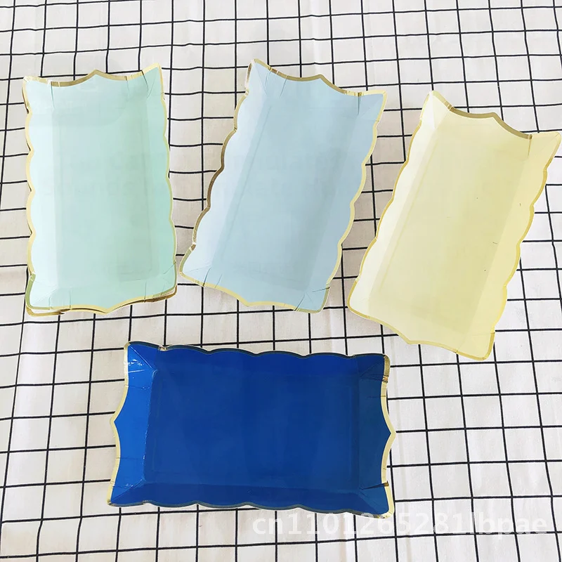 Disposable Rectangular Paper Plate 9-inch Multi-Color Assorted Pack for Parties Fruit Cakes Barbecue Picnic - Dinnerware