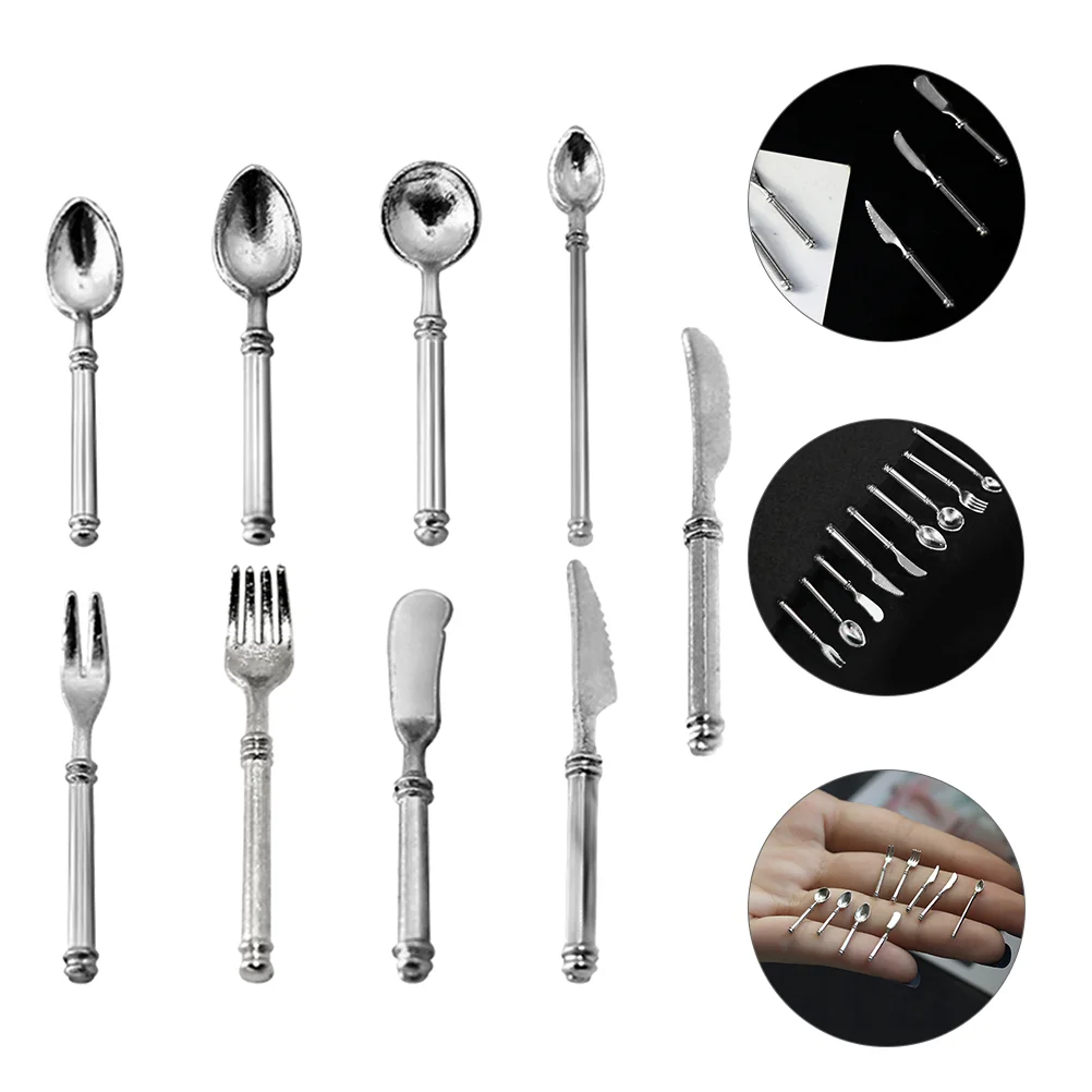 Mini Tableware Kit 60Pcs Cutlery Silverware Toy Set for Dollhouse Accessories Home Decor Safe Kids Role Play Games