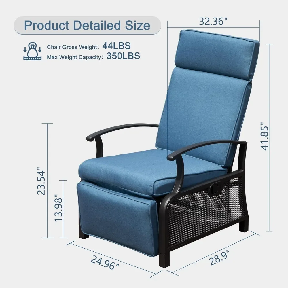 Outdoor Reclining Chairs with Extended Footrest, Adjustable Up To 150° with Flip Side Table and Thickness Cushions, Sun Loungers